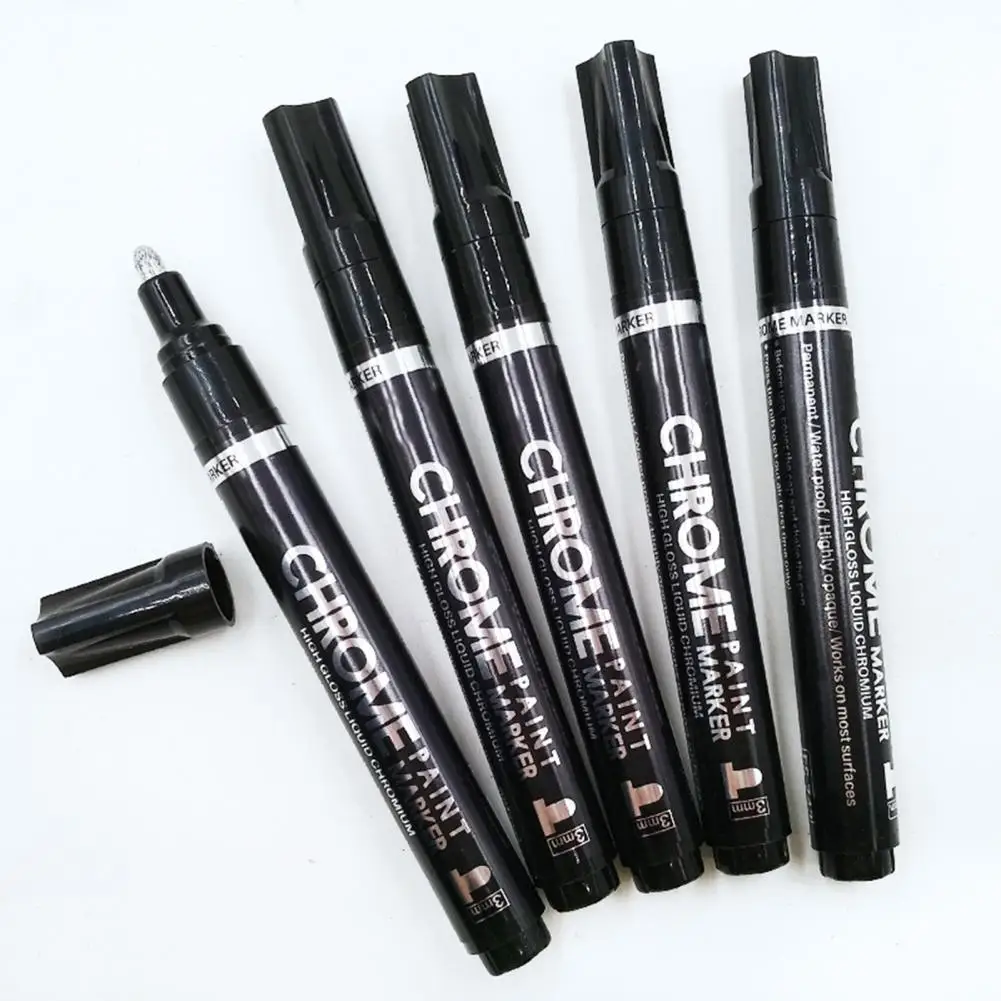 Chrome Plated Marker Pen High Gloss Effects Unique Plastic 0.7/1/3mm Reflective Ink Chrome Painting Pen for Glass