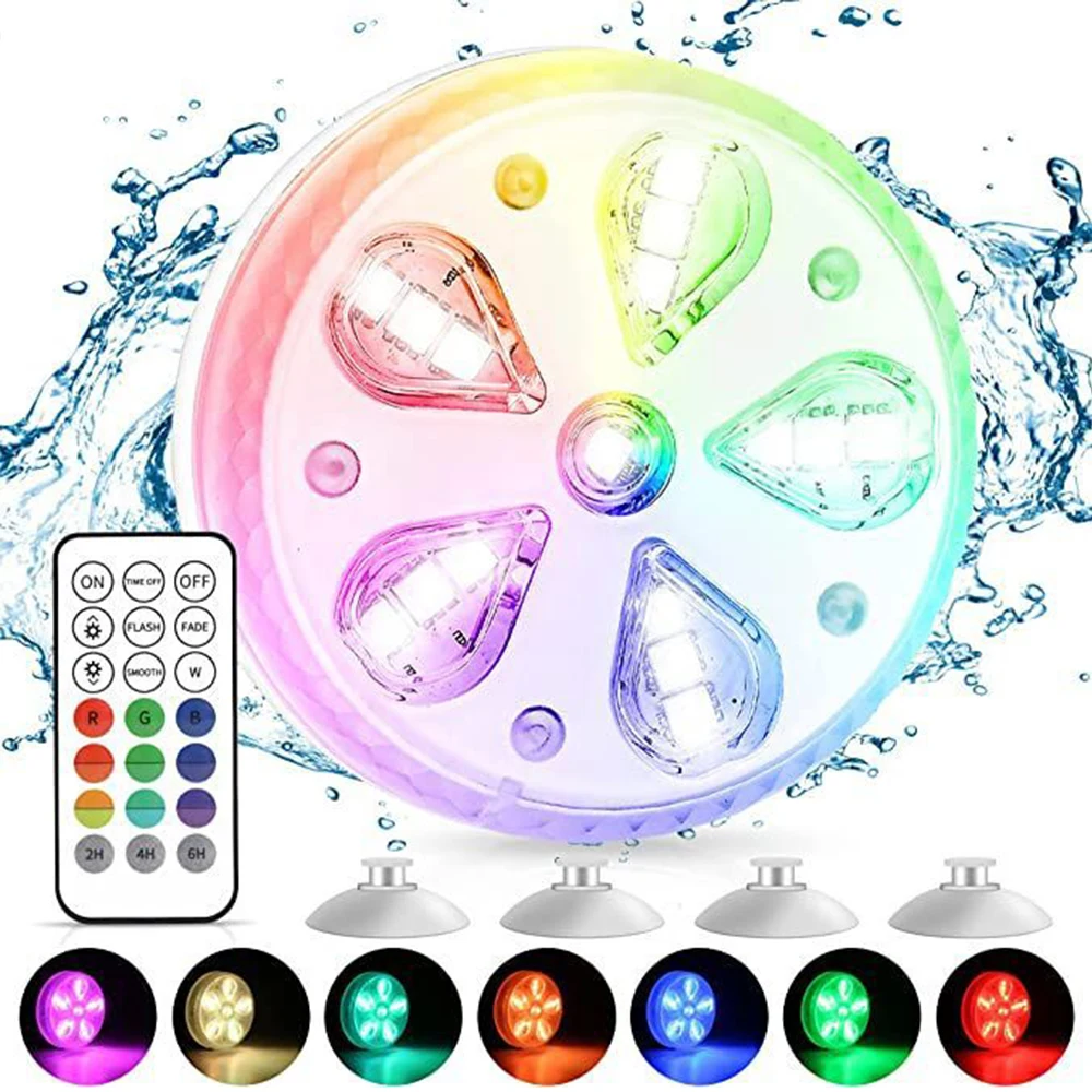 Imagem -02 - Lâmpadas Submersíveis Luz Subaquática Led Ventosa Magnética Rgb Piscina Luzes Ip68 à Prova Dip68 Água Controle Remoto 16