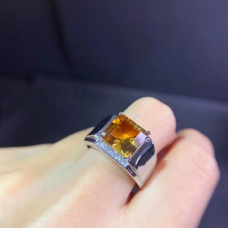2021 new square Citrine Ring for men jewelry muscular man styles man ring shiny birthday Christmas gift
