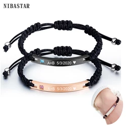 NIBASTAR Custom Couple Women Men Bracelet Stainless Steel Adjustable Handmade Braid Personalized Bangle Hands Jewelry