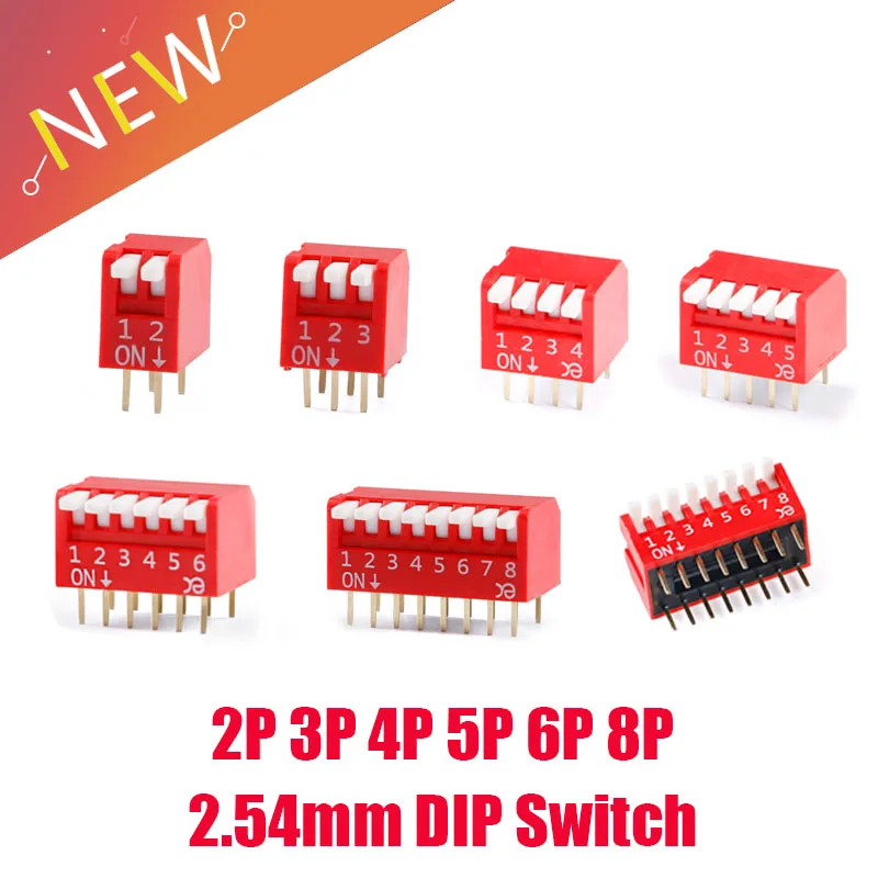 Módulo de interruptor tipo slide 1 2 3 4 5 6 7 8 9 10 12 bits 2.54mm posição maneira dip passo vermelho interruptor de alternância interruptor de pressão vermelho