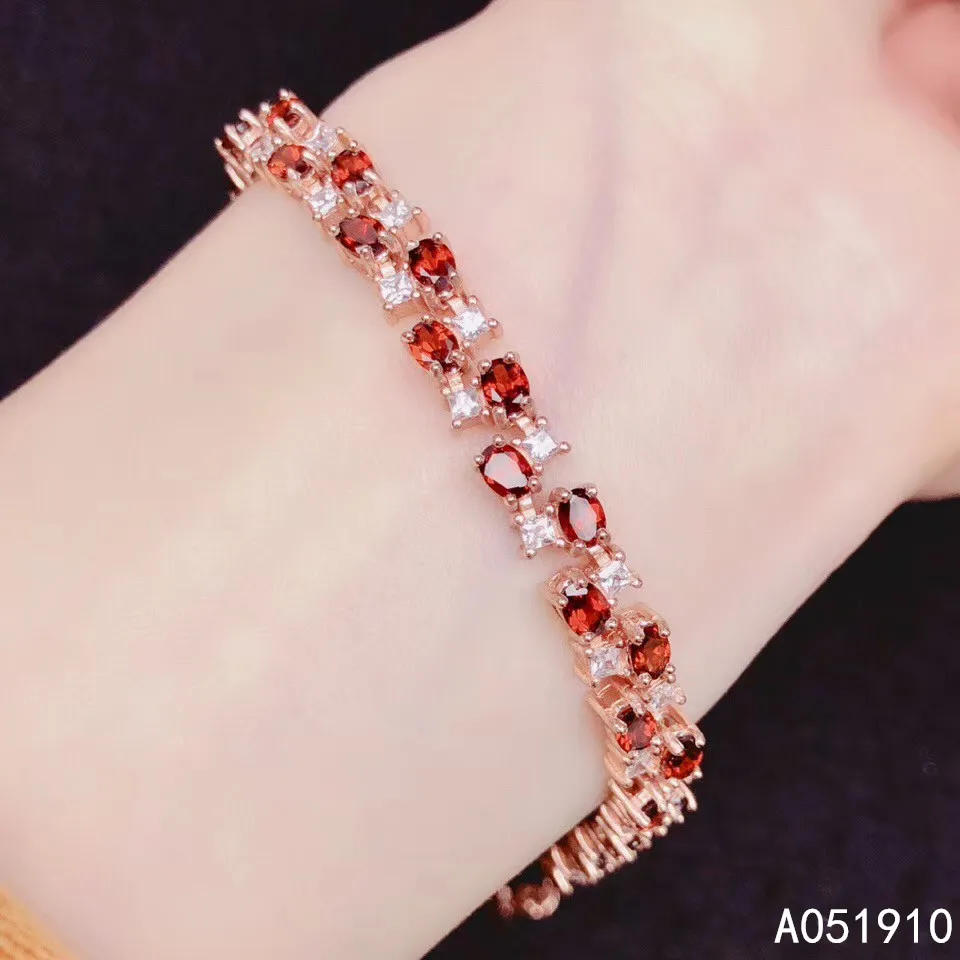 

KJJEAXCMY boutique jewelry 925 sterling silver inlaid Natural Garnet ladies luxurious fashion bracelet support detection