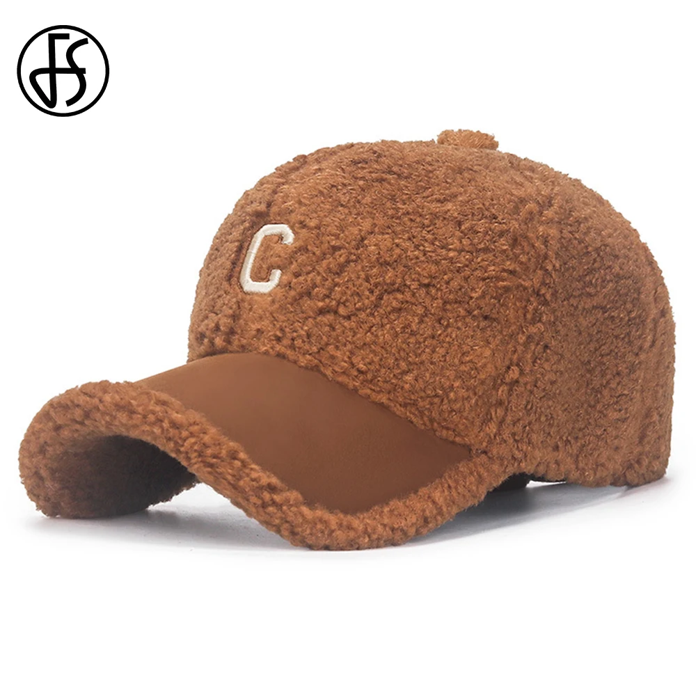 FS 2024 Fashion Winter Women Cap Street Lamb Wool Baseball Caps For Men Brown Gray Windproof Suede Warm Plush Trucker Hat Gorras