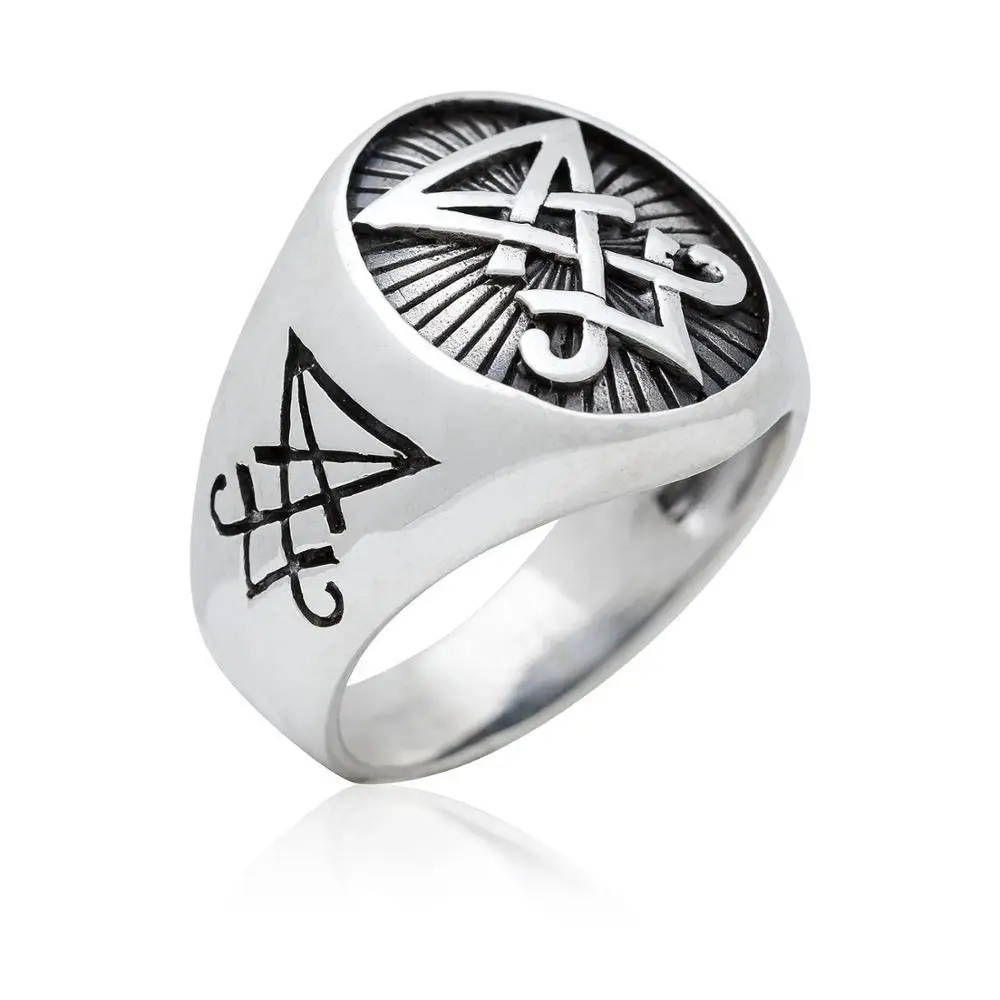 Onlysda Gothic Lucifer Satan Signet Rings Punk Stainless Steel Seal Rings Men and Women Pagan Jewelry Dropshipping Gift OSR713