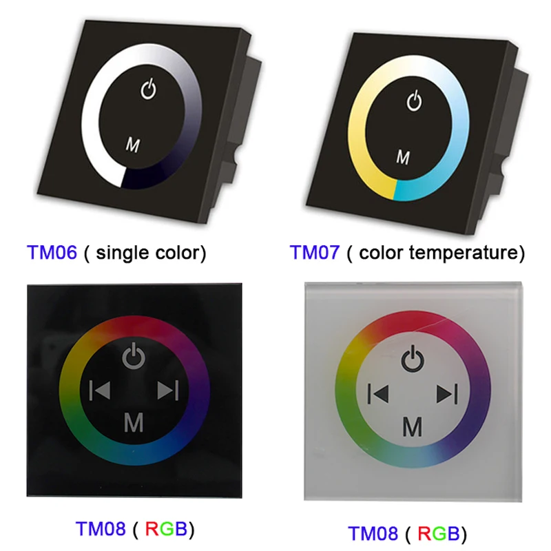 TM06 TM07 TM08 wall mounted single color/CT/RGB led Touch Panel Controller glass dimmer switch for LED Strip light,DC12V-24V