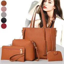 4 sztuk/zestaw moda kobiety Messenger torby rozpinane frędzle skórzana torebka o jednolitym kolorze panie dziewczyny torebka torba na ramię UND Sale