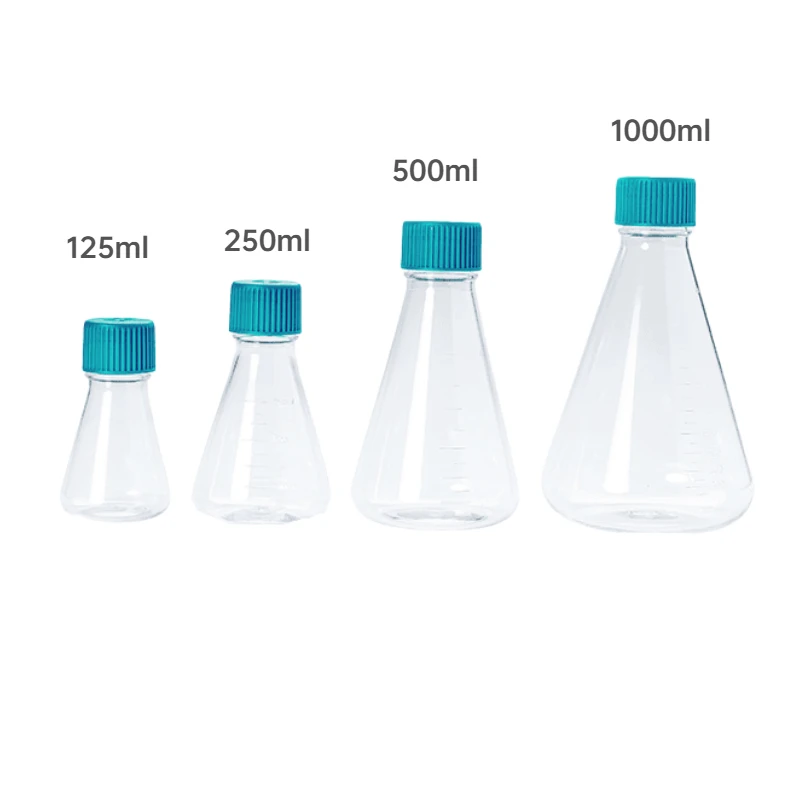 IKEME 1PCS Erlenmeyer Flask Cell Culture Flask 125 250 500 1000m E-Beam Sterile Bottle Filter Cover Hydrophobic Filter Membrane