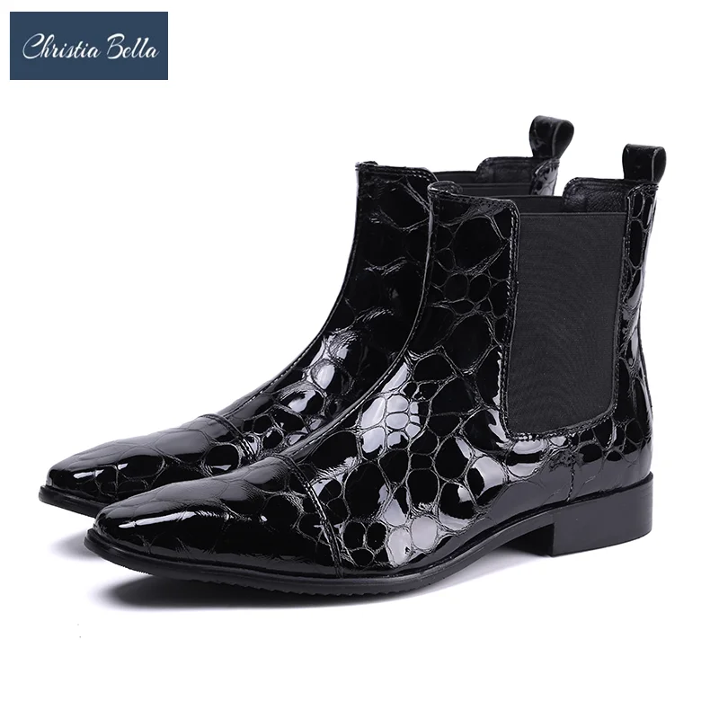 

British Style Men Party Dress Boots Patent Leather Chelsea Boots Slip On Male Business Office Formal Ankle Boots Big Size Shoes