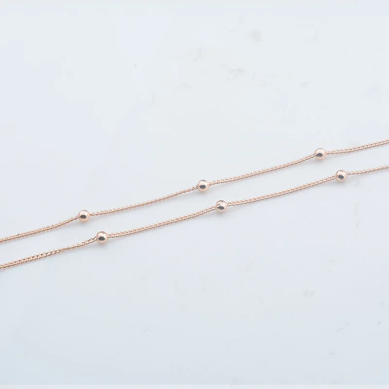 3mm Fashion Women 585 Rose Gold Beaded Necklace Beaded Chain 50cm 60cm Jewelry