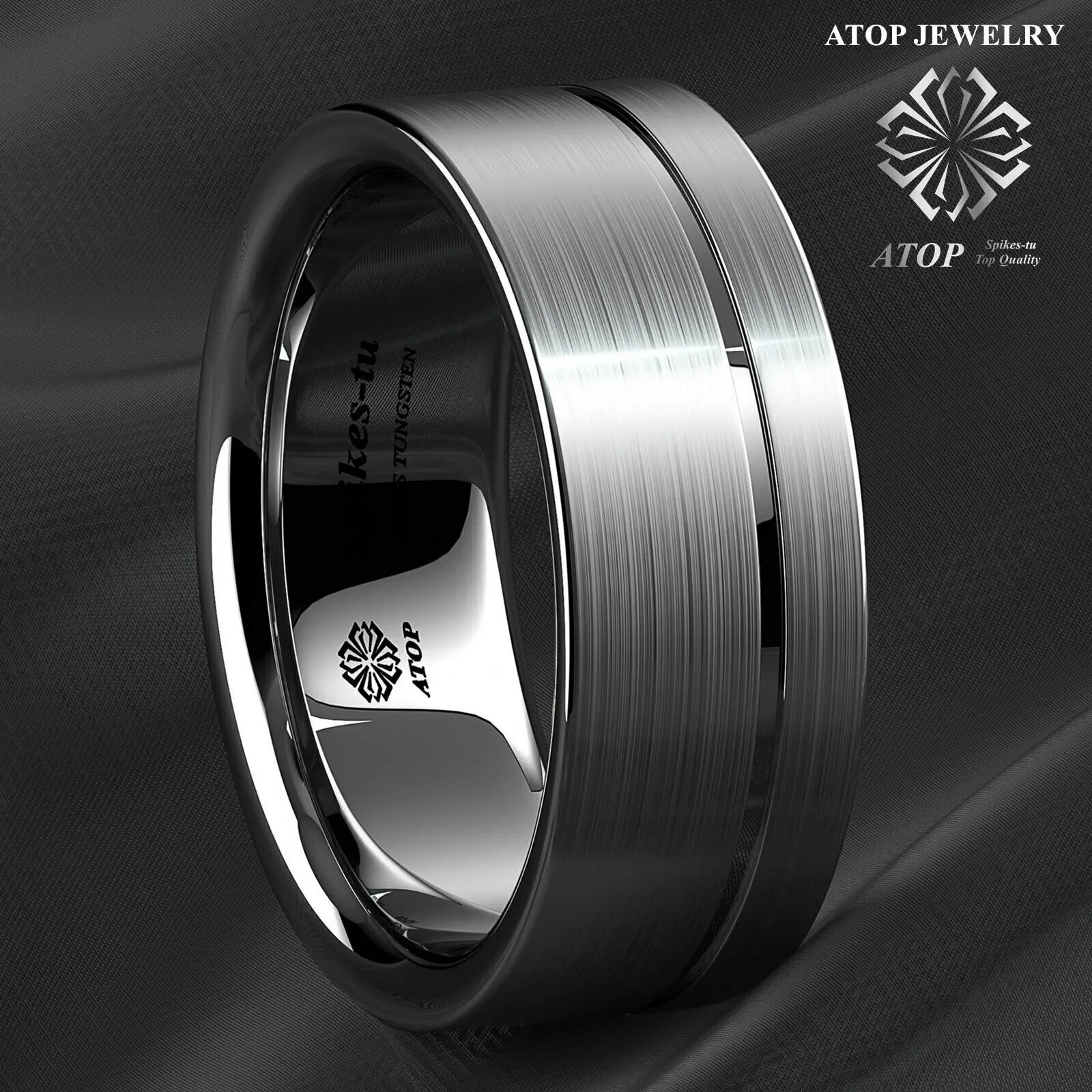 Titanium Color Brushed Tungsten Carbide Ring Stripe Bridal Band ATOP Men Jewelry