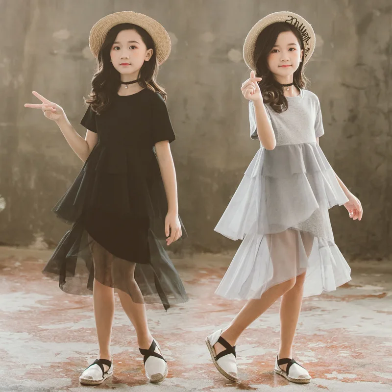 

2024 summer Girls clothes party Layered Dresses Solid polka dot chiffon plaid Kids Baby Child Teenager 5 6 7 8 9 10 11 12 Years