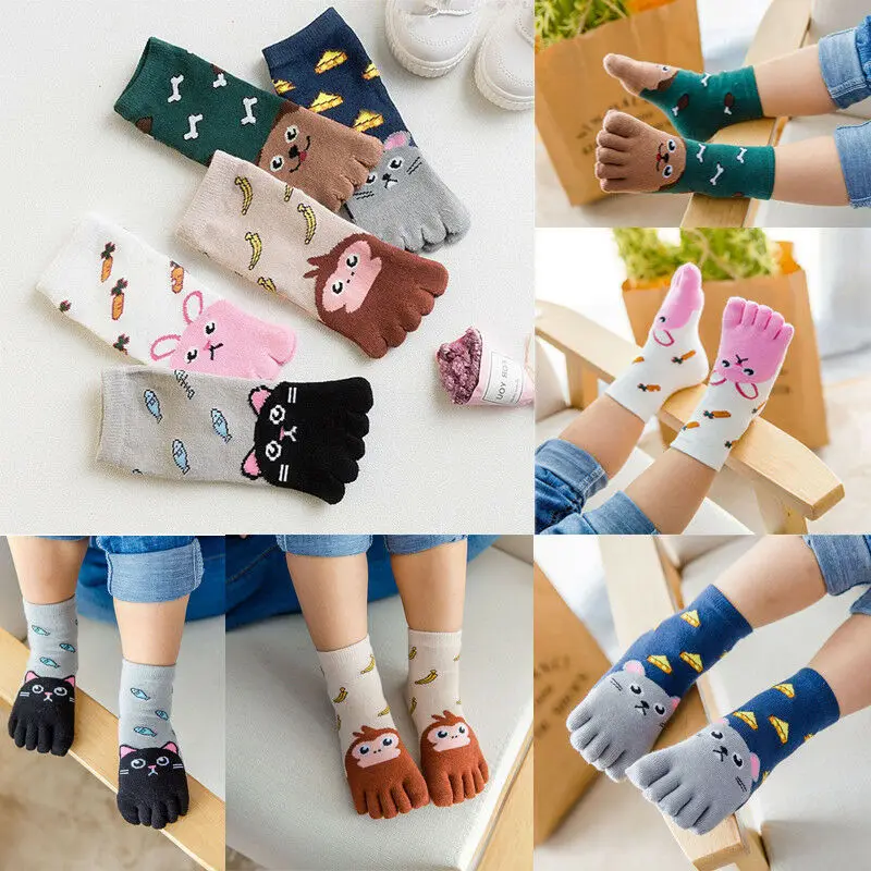 Toddler Kids Baby Girls Boys Winter Cotton Socks Animal Cartoon Five Fingers Sock Hosiery Toe Socks