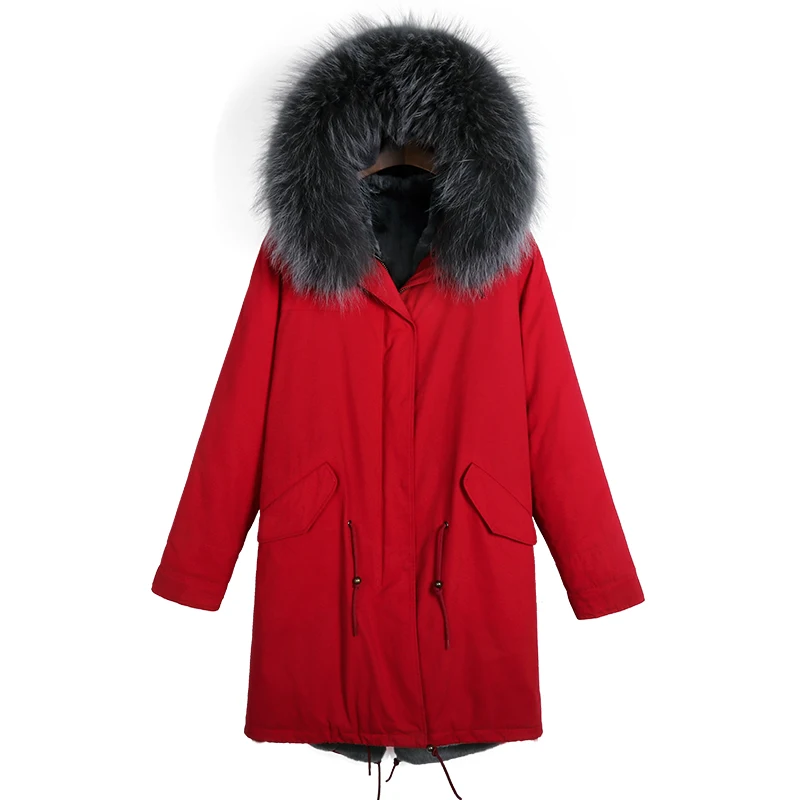 Cerise Fur Coat Winter Faux Fur Lined Parka Warm Wear For Women Overcoat