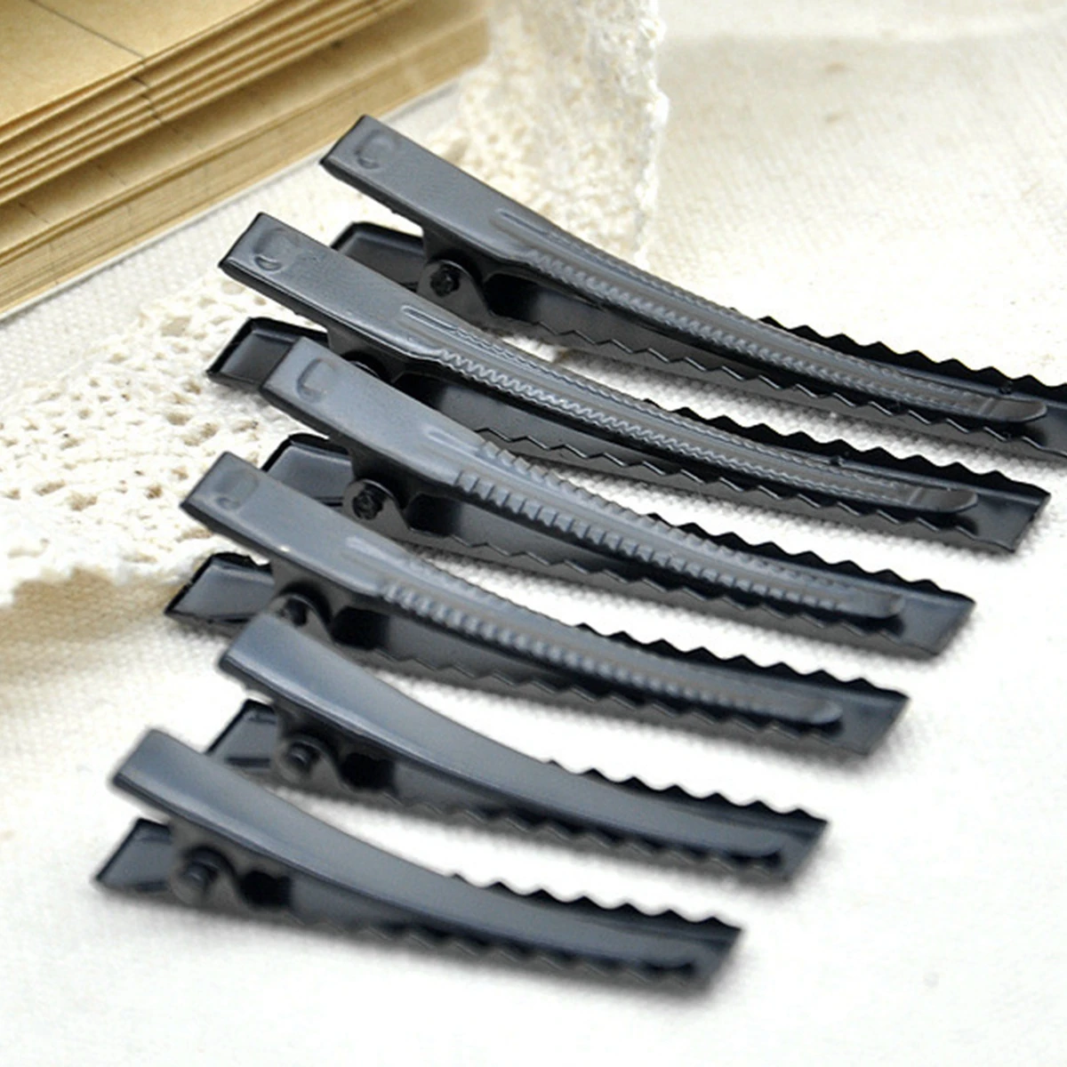 50 Matt Black Metal Pinch Alligator Hair Clips 40mm with Teeth Bows