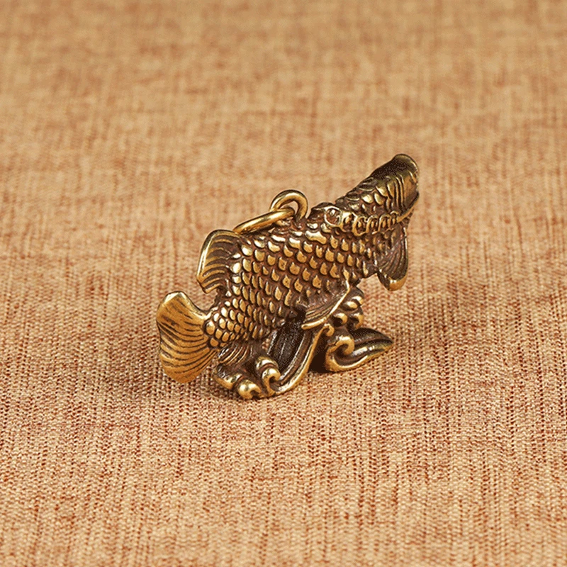 Arowana Fish Figurines Lucky Feng Shui Ornament Home Decorations Pure Brass Dragonfish Miniature Vintage Animal Keychain Hanging