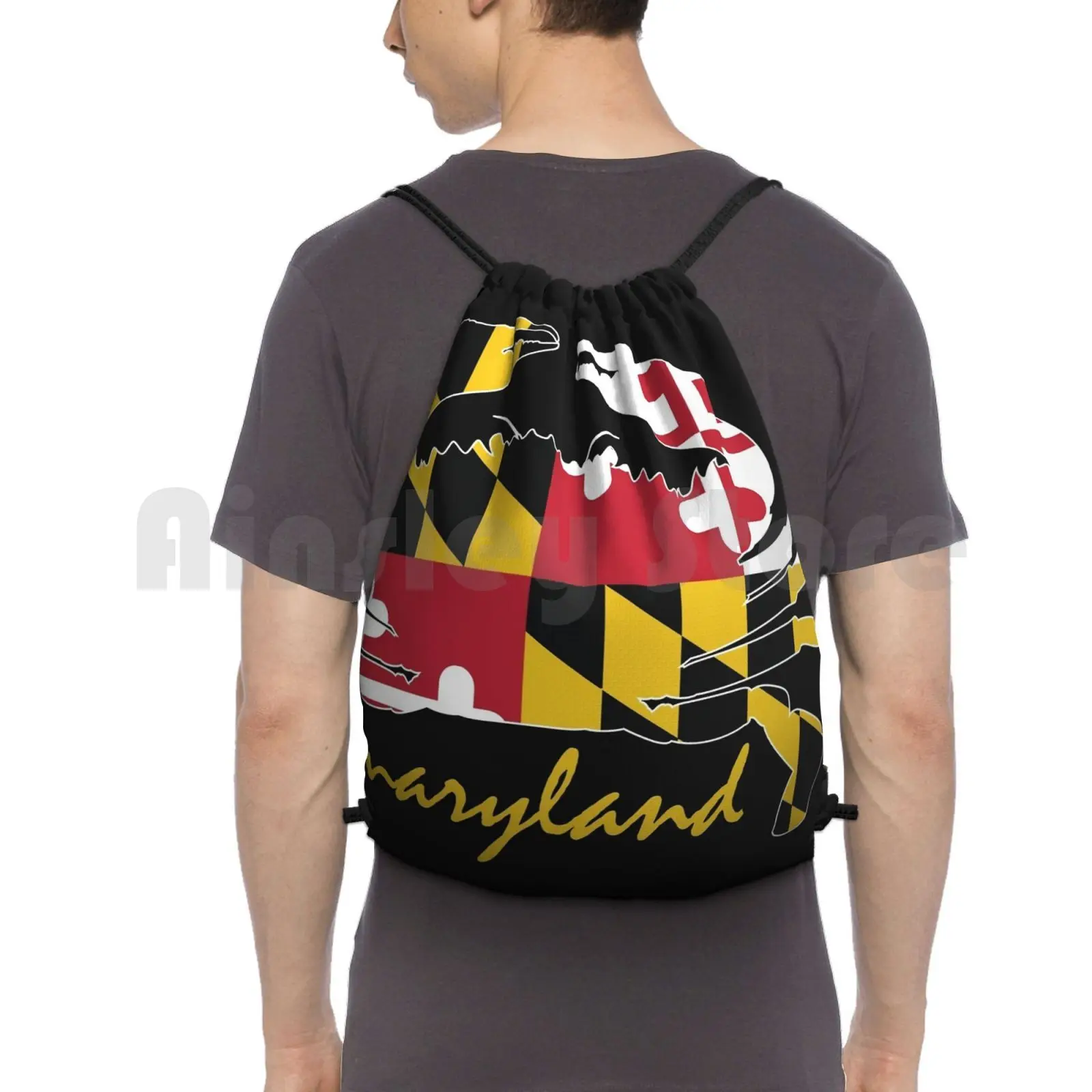 Maryland Crab Script Backpack Drawstring Bags Gym Bag Waterproof Flag Md Maryland 301 Crab Claws Crabmeat Old Bay Salty