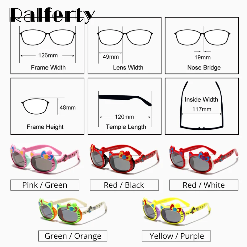 Ralferty Kids Sunglasses Polarized Lenses Flip Up Flexible Frame Lovely Cartoon Cat Child Sun Glasses Anti UV Shades Kids Oculos