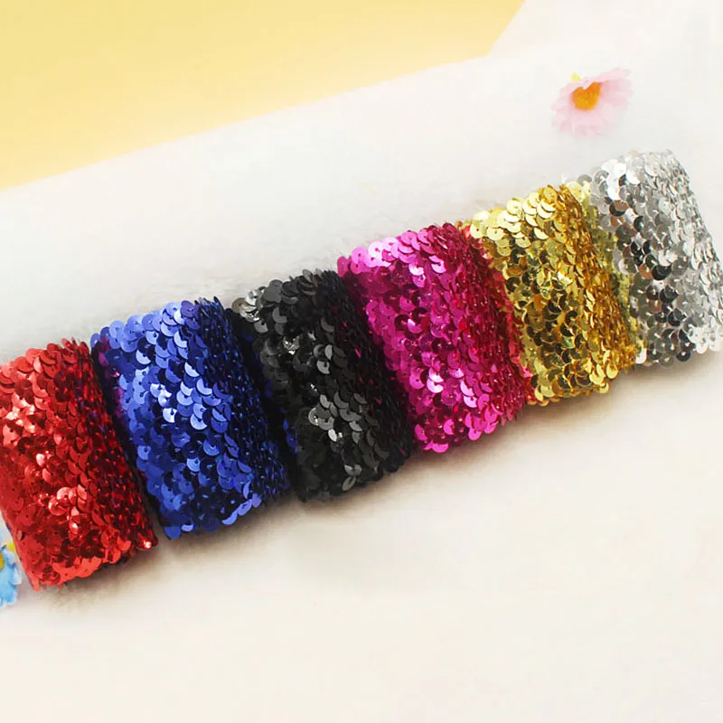 10yard 7.5cm Elastic Sequins Bead African Lace Fabric Strap Dance Dress Accessories Wedding Decoration For Home Sewing Trim