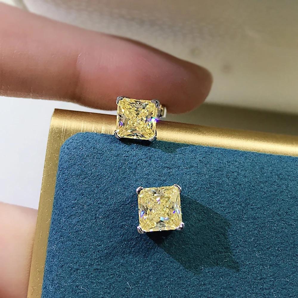 2021 Trend 100% 925 Sterling Silver Gemstone Stud Earrings for Women Luxury 6*6 Topaz Wedding Party Earrings Fine Jewelry Gift