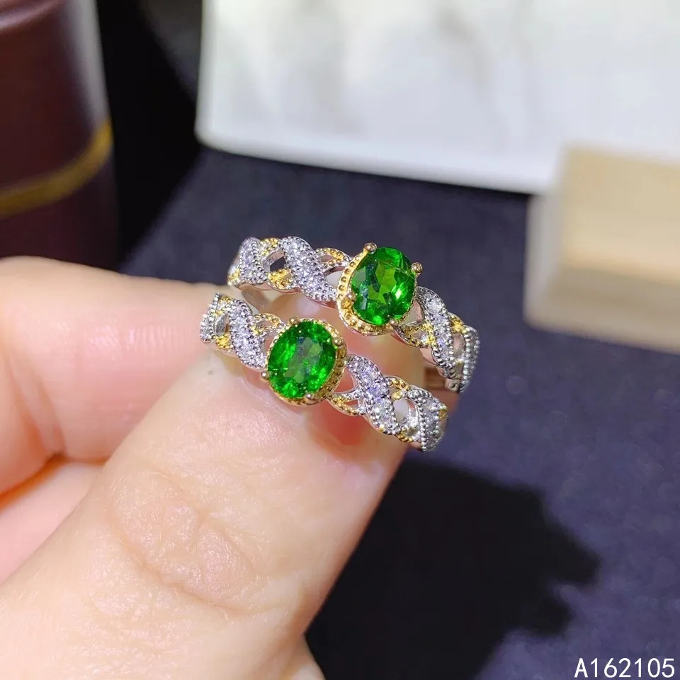 

925 Pure Silver Chinese Style Natural Diopside Women's Popular Classic Two Color Adjustable Gem Ring Fine Jewelry Support Detect