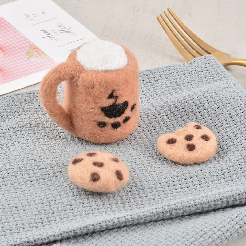 3 Pcs/Set DIY Handmade Wool Felt Baby Milk Tea Cup+Cookies Decor Newborn Photography Props Infant Photo Shooting Accessories