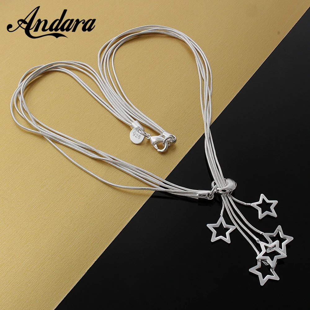 New 925 Silver Necklace Five-Pointed Star Tassel Necklace For Women Wedding Wedding Gift Jewelry