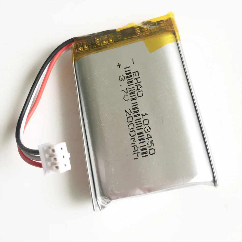 3.7V 2000mAh polimer Lipo akumulator litowy 103450 z wtyczką JST PH 2.0mm 3pin do nawigacja GPS kamery e-book DVD