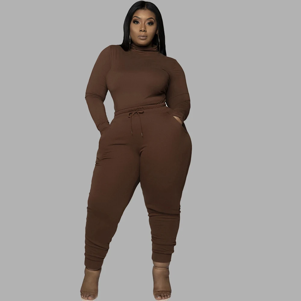 Winter Two Piece Outfits for Women Turtleneck Long Sleeve Top and Pants Sets Plus Size Tracksuits Suits Wholesale Dropshipping