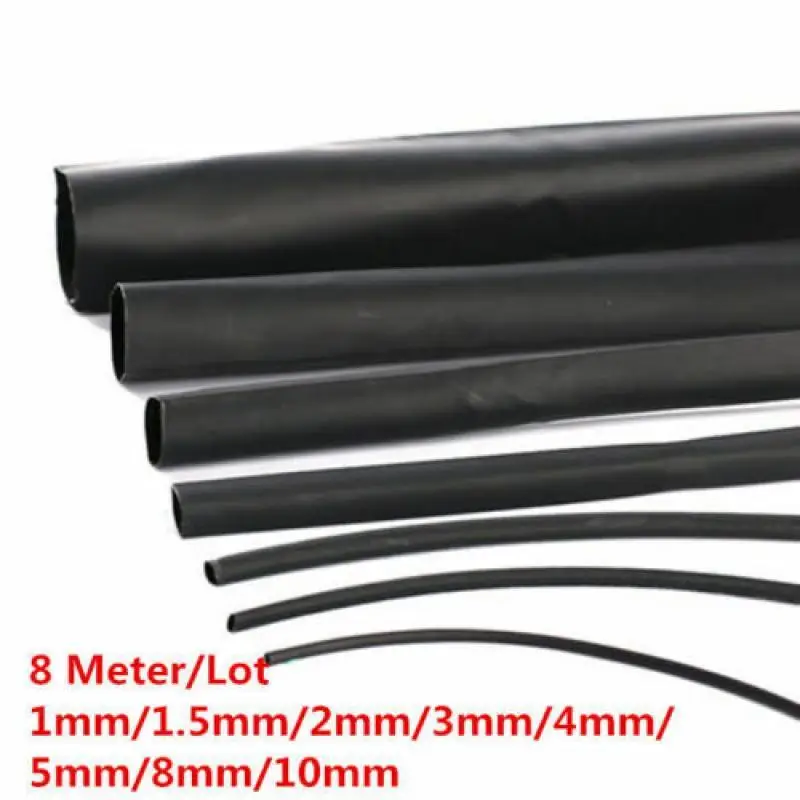 Dia 1Mm 1.5Mm 2Mm 3Mm 4Mm 5Mm 8Mm 10Mm 2 Kali Tabung Panas Menyusut Pipa Dinding Hitam Tebal Tahan Air Segel 1 Meter