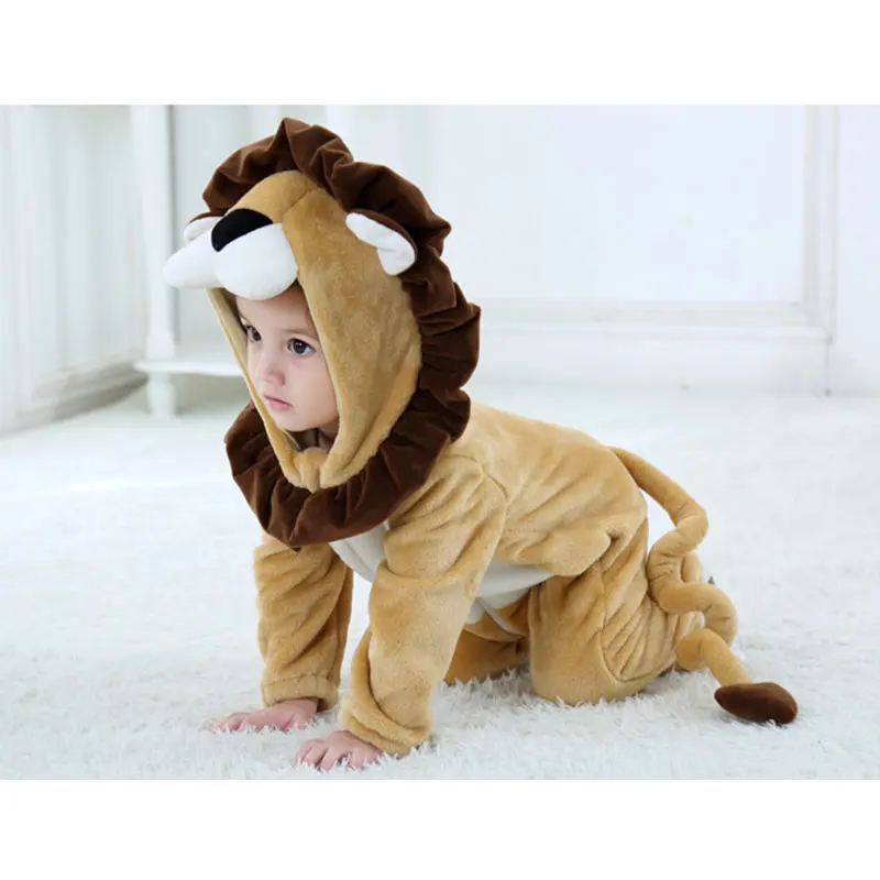 Leeuw Kostuums Voor Baby Jongen Meisje Halloween Animal Cosplay Kigurumis Herfst Winter Warm Jumpsuit Kawaii Kinderen Peuter Romper