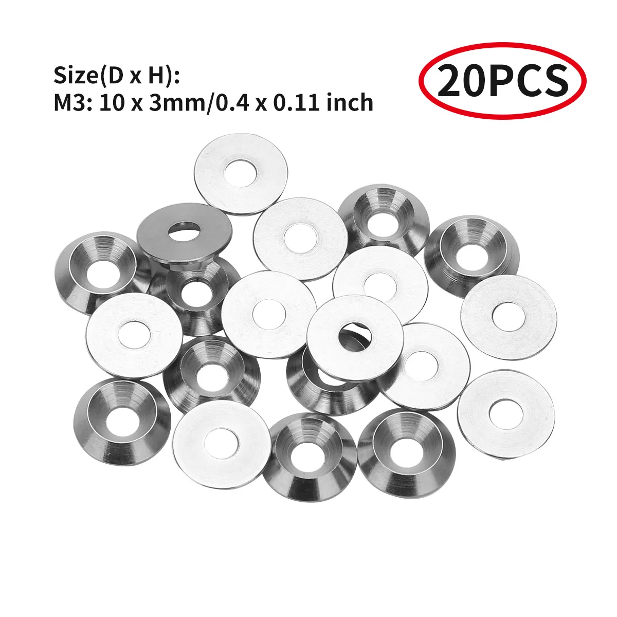 20Pc Stainless Steel Washer Cone Cup Head Screw Gasket Conical Washer Shim Reinforcement Ring M3/M4/M5 Hardware Fasteners Washer