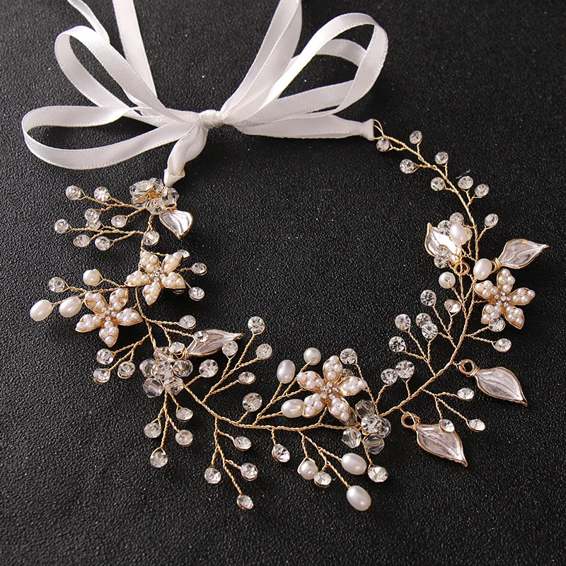 Floralbride Alloy Rhinestones Crystal Pearls Flower Leaf Bridal Headband Wedding Hair Vine Hair Accessories Women Hair Jewelry