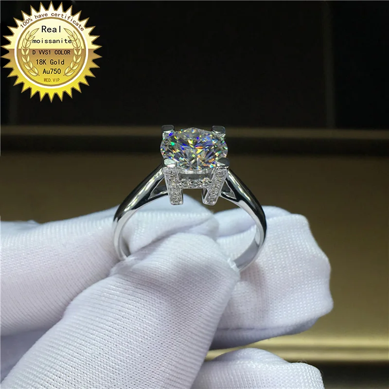 

100%18K goldr ring 1ct D VVS moissanite ring Engagement&Wedding Jewellery with certificate 0037