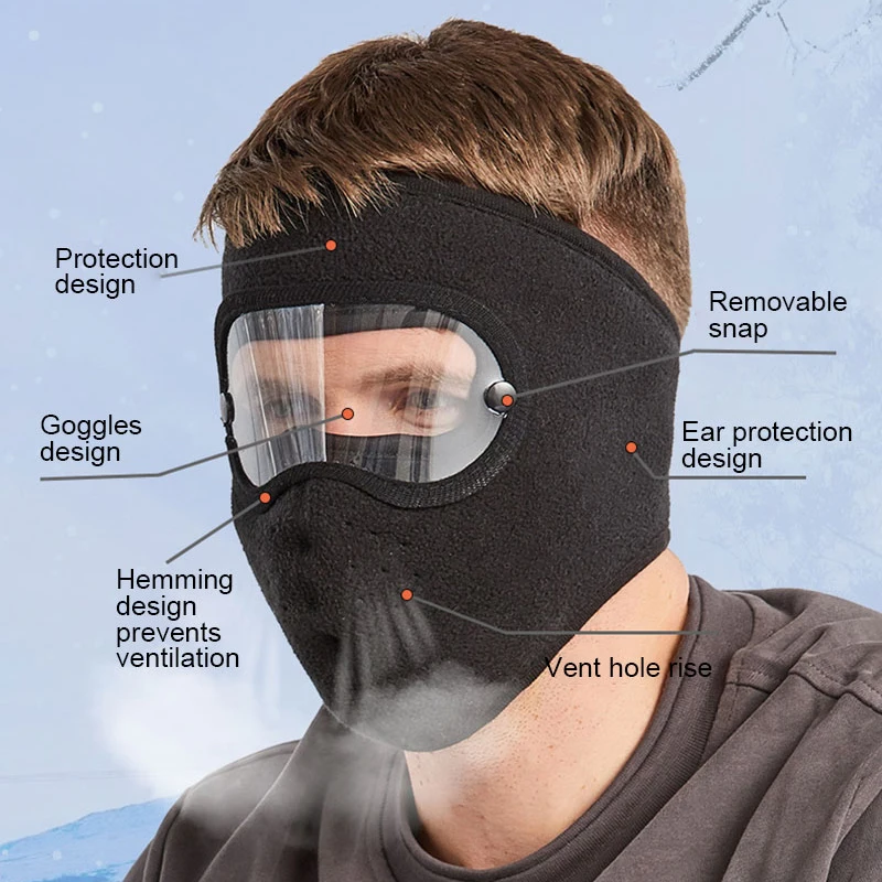 Autumn Winter Warm Mask Polar Fleece With Removable Riding Windproof High-definition Goggles Anti-fog Visor Protection Durable