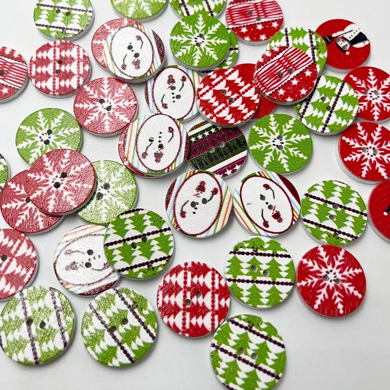 50pcs 15/20/25mm Christmas Wooden Buttons Round Painted Sewing Button For Clothing Decoration Scrapbook Diy Sewing WB822