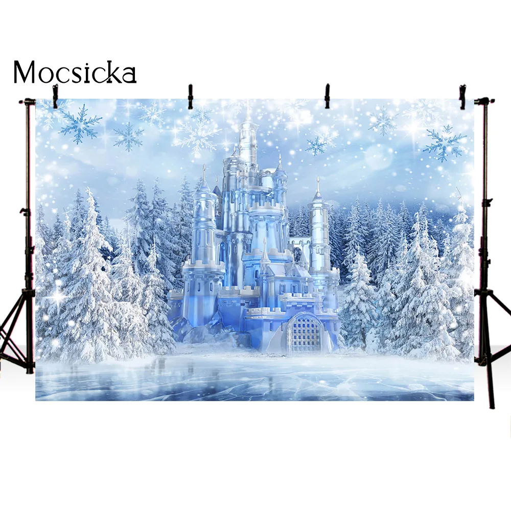 Winter Castle Portrait Backdrop for Photography White Snow Forest Photo Booth Background Props Shining Dots Photocall Photo Prop