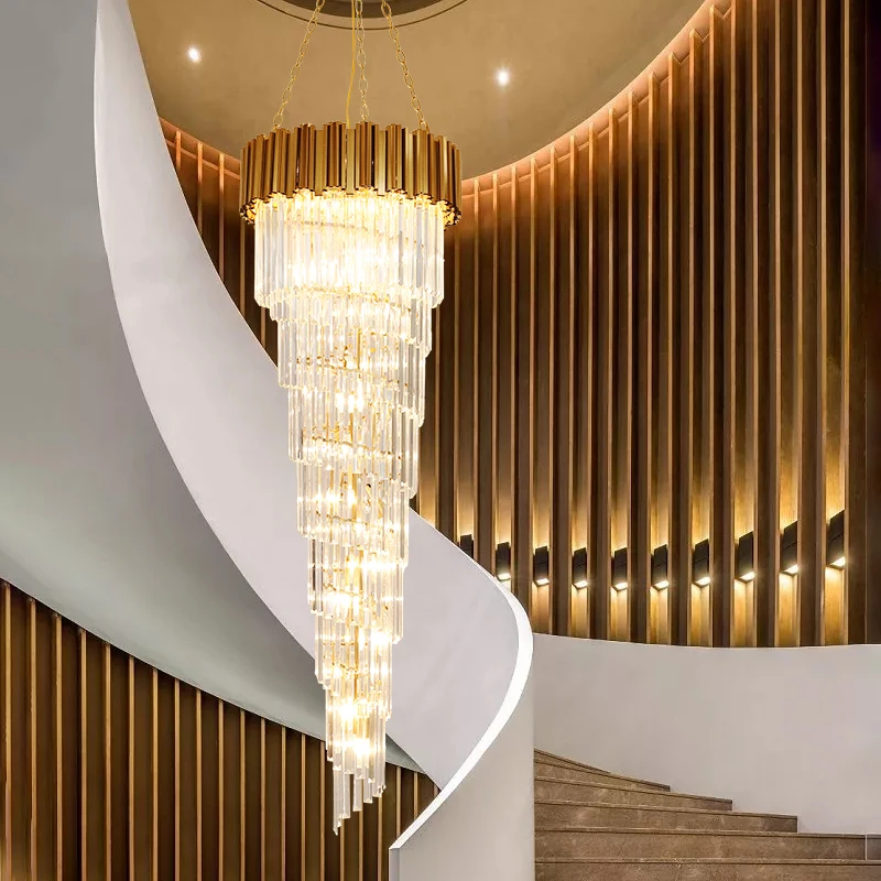 Large Foyer Gold Crystal Chandelier for living room lobby hallway Home Decor Cristal Lustre Staircase Ceiling light haning lamp