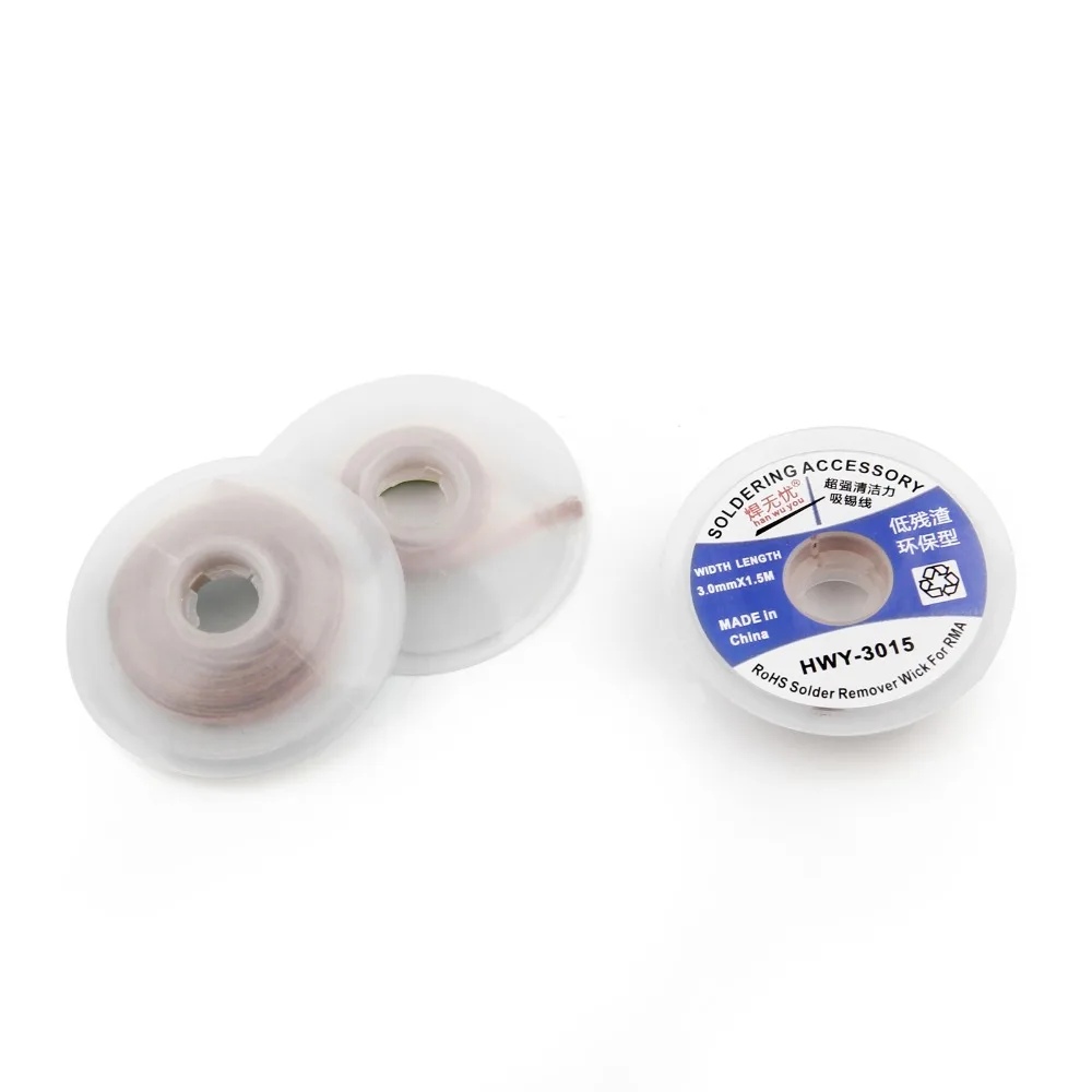 Mecha para removedor de soldadura trenzada, para desoldar, 1,5mm, 2,0mm, 2,5mm, 3,0mm, 3,5mm, 5 pies de largo, 1,5 m