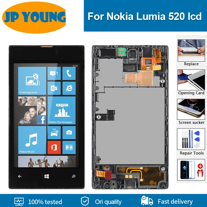 4.0 '' Original LCD For Nokia Lumia 520 LCD Display Touch Screen Digitizer With Frame Replacement Parts For Nokia 520 LCD Screen