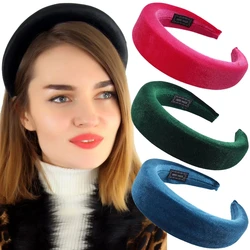 Haimeikang novo acolchoado headbands para as mulheres de veludo largo bezel cabelo banda hoop meninas esponja grosso cor sólida acessórios para o cabelo