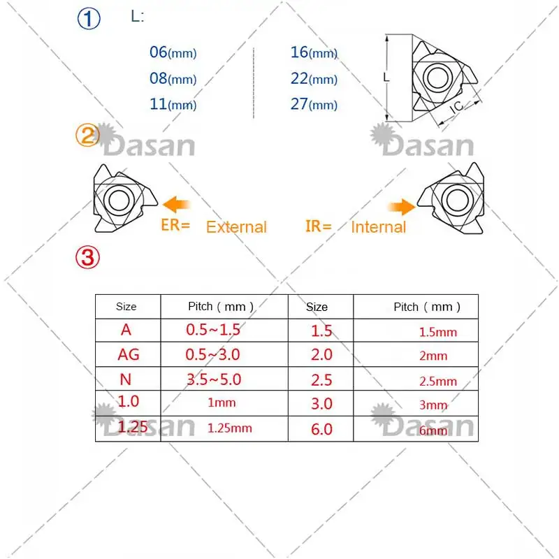 10 pçs 16er 1.5iso 1.75iso 2.0iso inserções de carboneto de tungstênio 16ir boa qualidade rosqueamento lâmina cnc placa rosca torno ferramenta torneamento