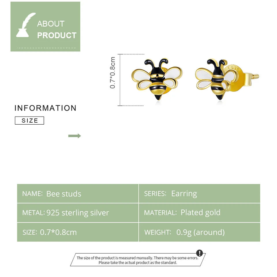 WOSTU 925 Sterling Silver Small Bee Earrings Simple  Cute Insect studs Earrings For Women Fashion Silver Jewelry CQE1182