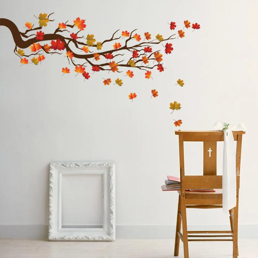 Maple Leaf Branches Wall Sticker Bedroom Living Room Sofa Background Decorations Home Wallpaper Mural Individuality Stickers