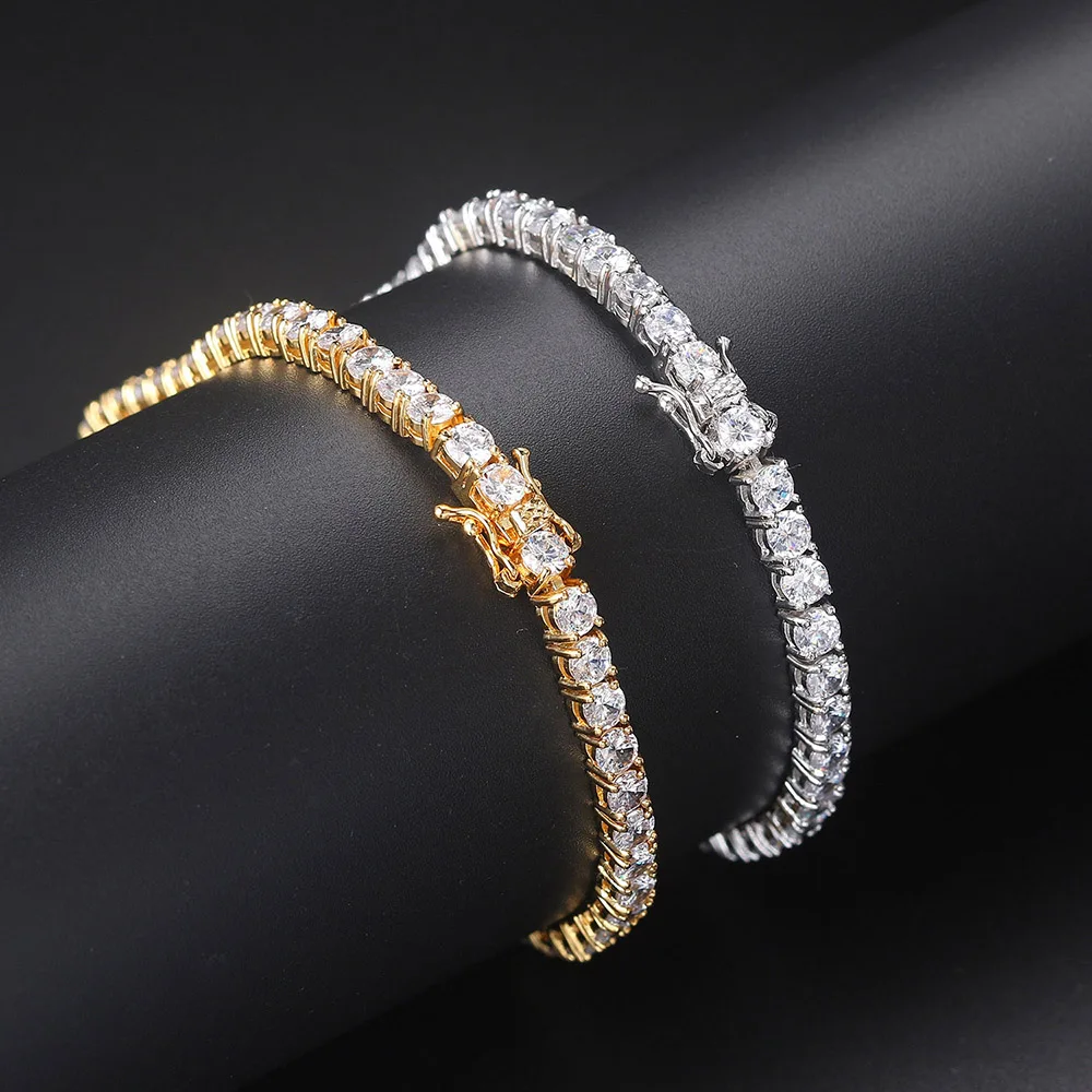 

Iced Out Crystal Tennis Bracelet for Women Punk Hiphop Luxury AAA+ Cubic Zirconia Wedding Gold Color Hand Chain Jewelry OHH118