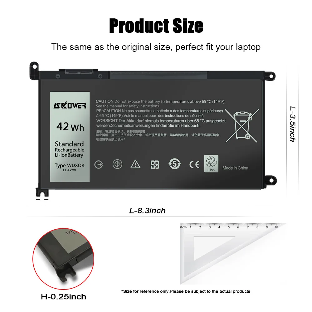 42Wh WDX0R بطارية كمبيوتر محمول لديل انسبايرون 13 5000 5368 5378 7368 7378 14 7000 7460 15 5565 5578 7560 7569 7570 7579 17 5767