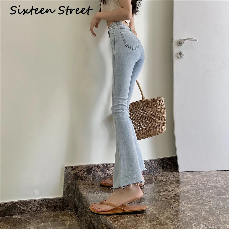 Koreański kobiet wysokiej talii dżinsy kobieta niebieska w stylu Casual elastyczne spodnie Skinny spodnie Flare kobiet sprany dżins długie spodnie w stylu Vintage elegancki 2020