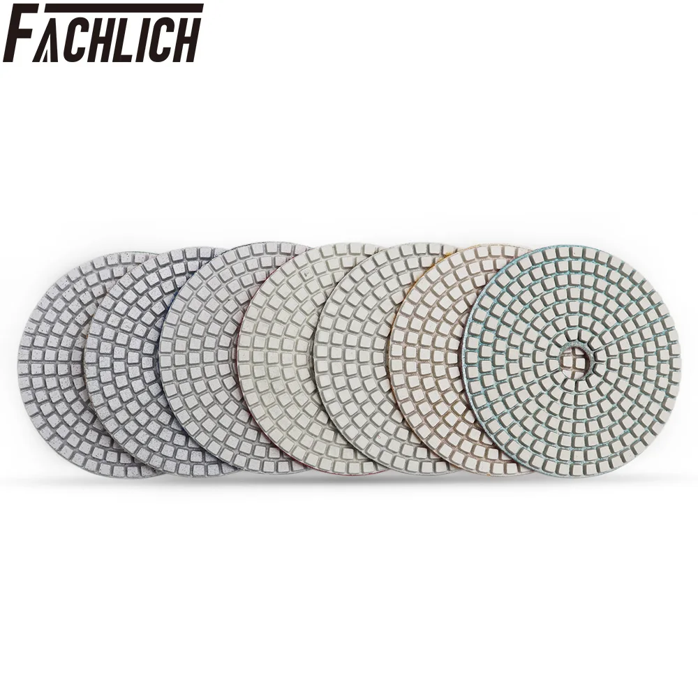 

FACHLICH 7pcs/pk Diameter 100mm/4inch Wet Diamond Polishing Pads Resin Bond Flexible Sanding Disk For Stone Granite and Marble