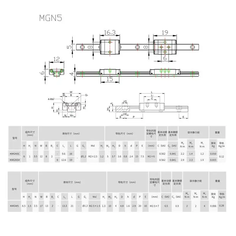 KGT 3D Printer MGN5C MGN5H L 34mm 44mm 50mm 100  miniature linear rail slide 1pcs MGN linear guide MGN carriage