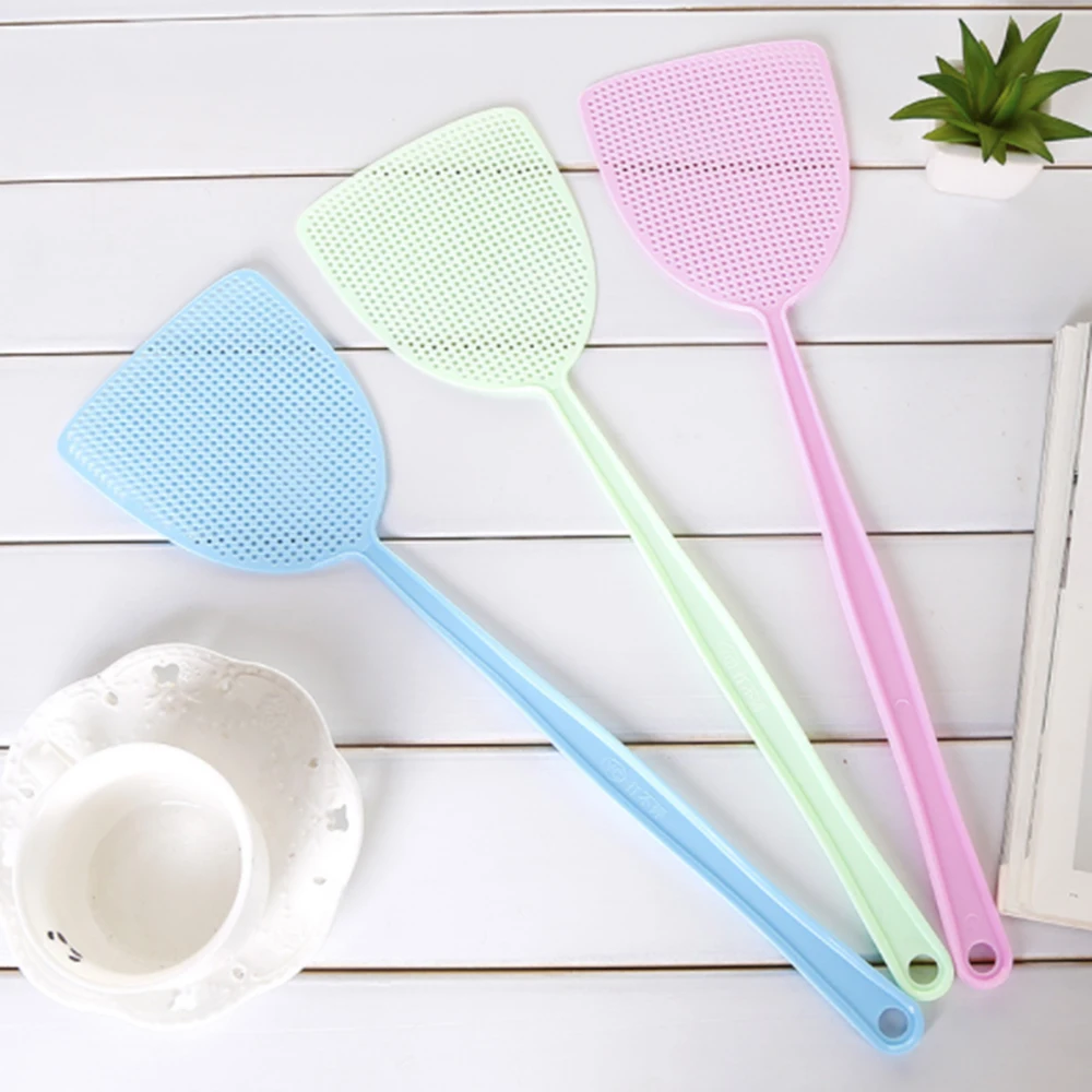 

3 Pcs Fly Swatters Pest Control Manual Plastic Durable Long Handle Solid Color Household Fly Swatter Mosquito Repellent Tool