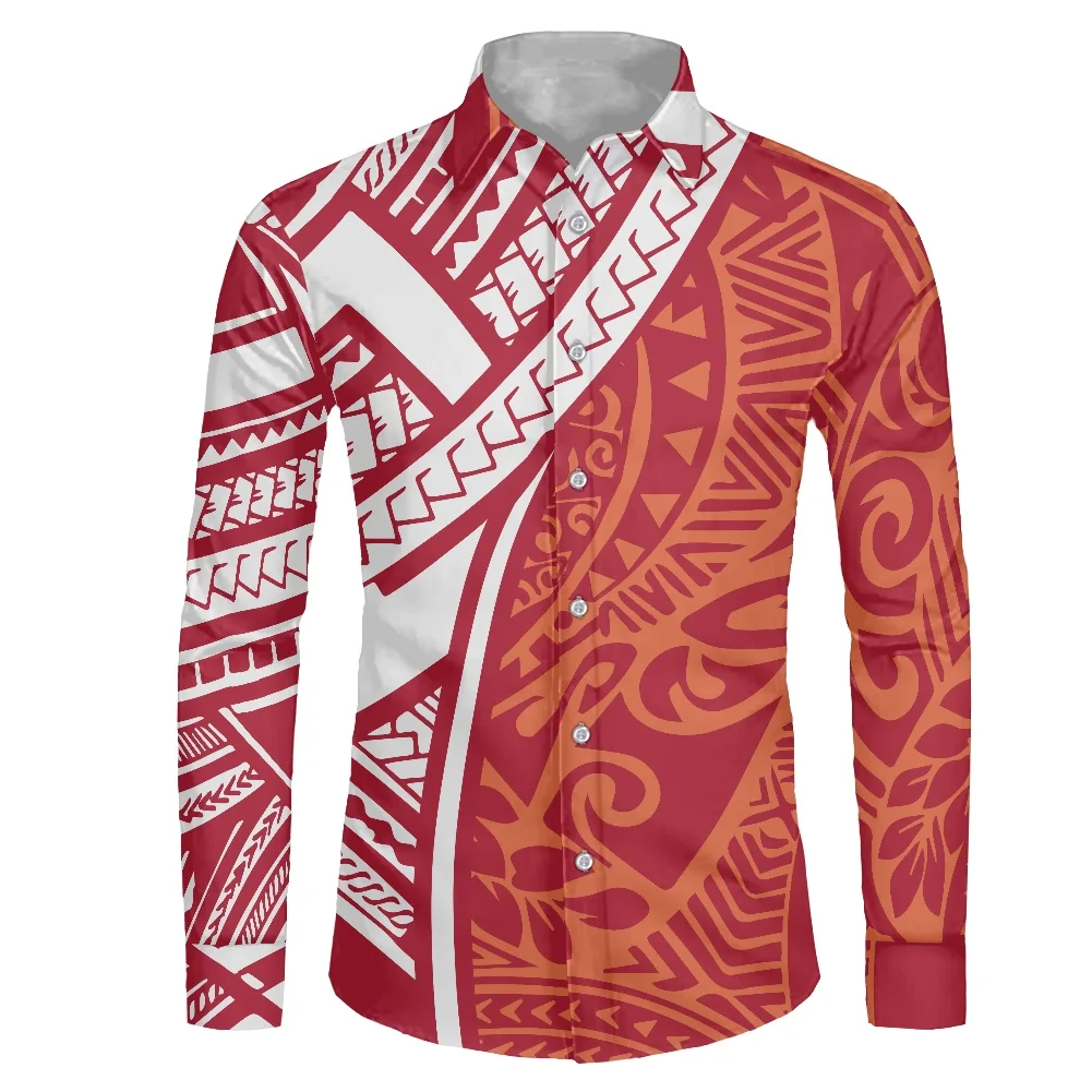 

HYCOOL Samoan Tribal Tattoo Print Button Up Shirt Men Clothing Fashion Fall Men Shirts Casual Red/White Long Sleeve Mens Shirts